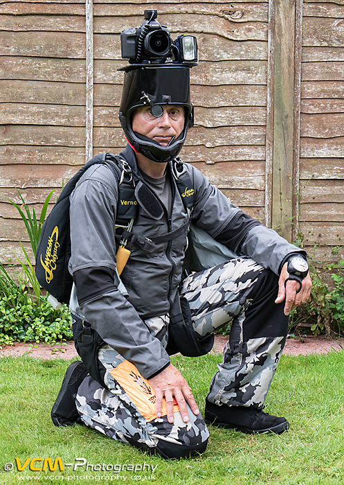 Vernon Metcalfe wearing with his skydive camera equipment